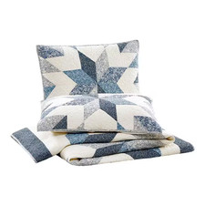 Bright Star 3-Piece Blue Patchwork Cotton Full/Queen Quilt SetA021124BLNDS
