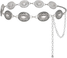 Women Western Concho Metal Chain Belt Cowgirl Suit waist size 25"-32" A-silver