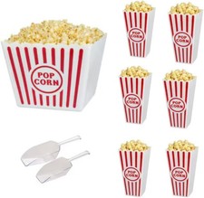 7PCS Popcorn Containers Red White Striped Retro Style Reusable with Scoopers