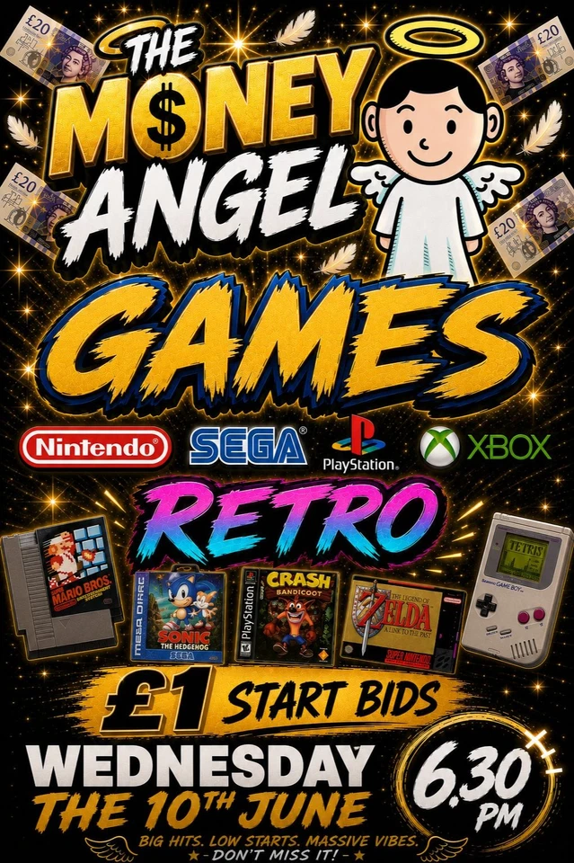 THE MONEY ANGEL GAMES LIVE 10/06/26 6.30 PM (XBOX,PS,RETRO GAMES)