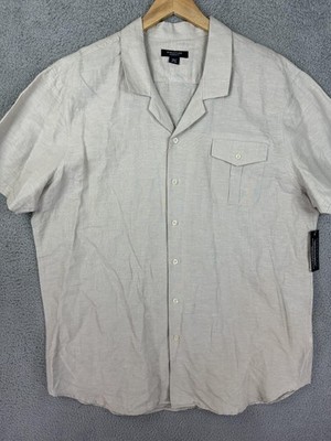 Structure Shirt Mens 2XL Caribbean Sand Linen Blend Modern Fit Short Sleeve New