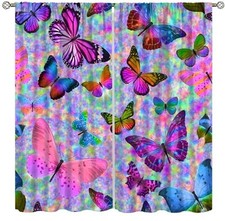 Butterfly Decor Curtains,Colourful Pink 20.5"W x 45"L Pack of 2 Butterfly-2