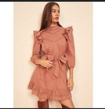Reformation Dinah Dress mini mauve Praline Ruffle Pintuck Pleat size 4 (S) EUC