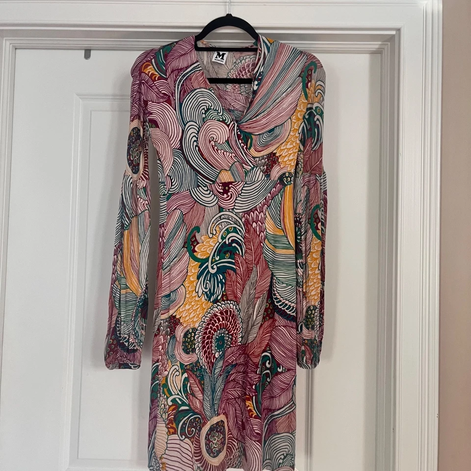 Vestido Missoni Vintage Paisley Manga Larga Completamente Forrado Talla 4 Cuello en V Diseñador Foto 3 de 4