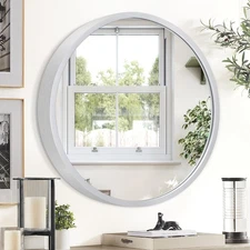 JJUUYOU Round Mirror Sliver Round Wall Mirror Metal Frame Bathroom Mirrors Ci...