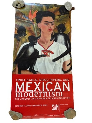 VTG 2002 Frida Kahlo Poster Autorretrato con Bonito Seattle Museum Exhibit READ