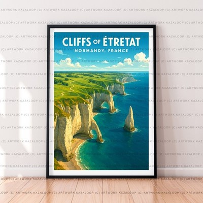Klippen von Etretat Normandie Frankreich ungerahmter Illustrationsdruck Poster Kunst, Küste