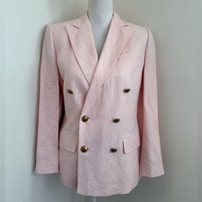 Lauren Ralph Lauren Linen-Blend Double-Breasted Blazer In Soft Pink Size 2 NWT