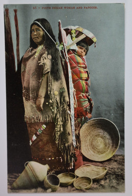 Native American Indian Postcard c1910 Piute Woman Papoose