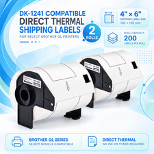 2Roll DK-1241 Die-Cut Shipping Labels 4x6 200 Labels Per Roll QL-1050 QL-1050N