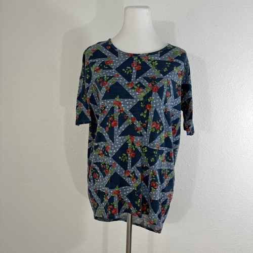 Lulu Roe Womans Blouse XXL Short Sleeve Shirt Top Blue Red Stretch Comfort