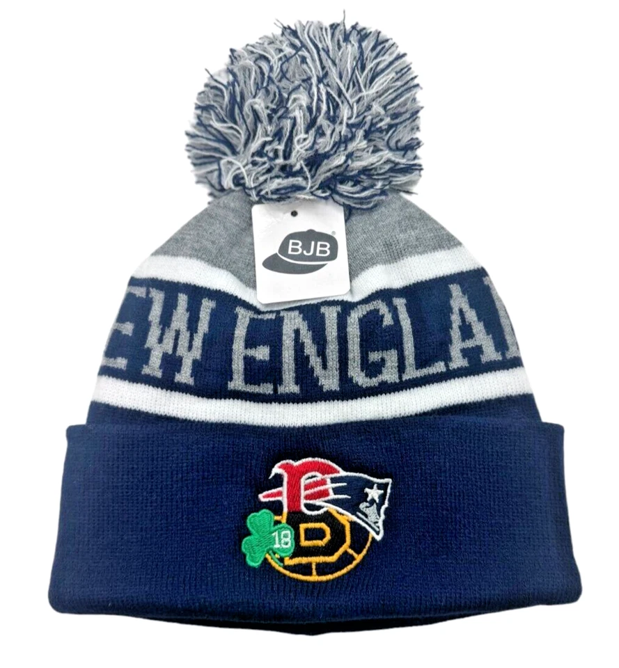 Boston 4 Team Logo pom pom hats New England Patriots Red Sox Bruins Celtics 18