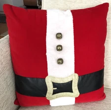 Santa Suit Throw Pillow Christmas Holiday Red Velveteen with Bells and Belt