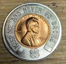 Vintage 1954D Keep Me & Never Go Broke Encased Coin Token Lucky Charm OLD MILL