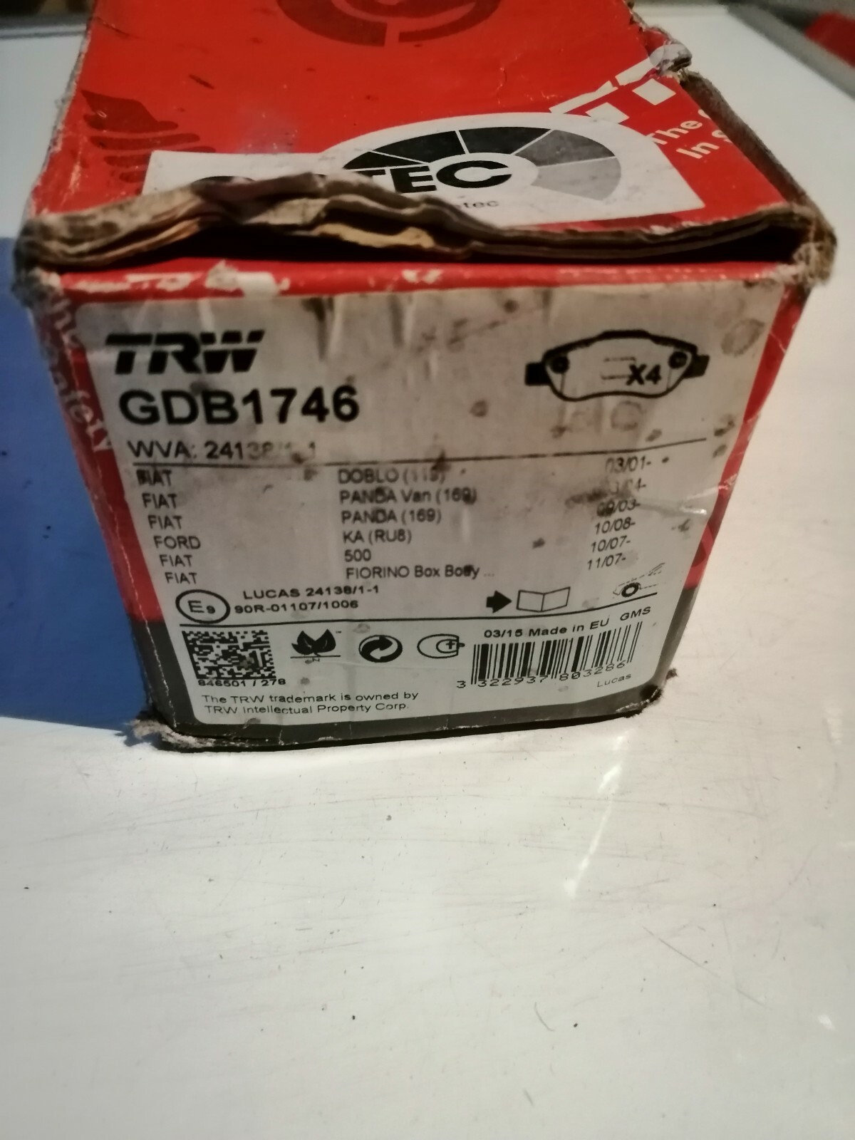 Plaquettes de frein avant TRW GDB1746 Fiat 500 Panda Ford Ka essence