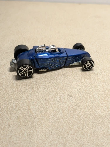 2002 Hot Wheels Metal Flake Blue Flamed Tire Fryer Roadster Die Cast Car