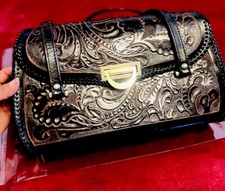 VTG Leather Purse Hand Tooled Handbag dark Brown