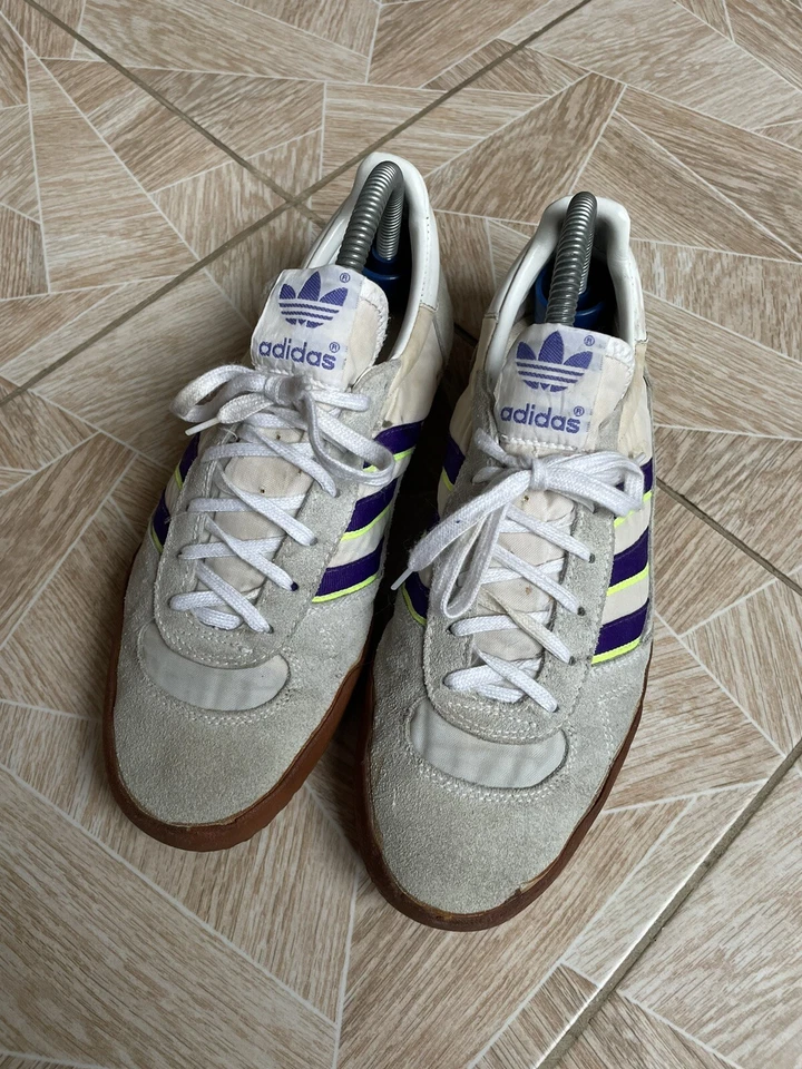 Adidas Super EE. UU. 7 Interior Años 80 De Colección Hechas en Filipinas Raro Original Blanco Púrpura Foto 3 de 4