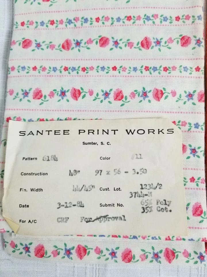 Santee Print Works Vintage Fabric 2 pieces 1980s floral polka dot 44" x 1/2 yard - Image 2 of 4