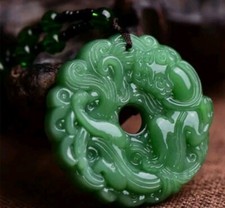 Beautiful Light Green Jade Flower Donut Lucky Amulet Pendant 224