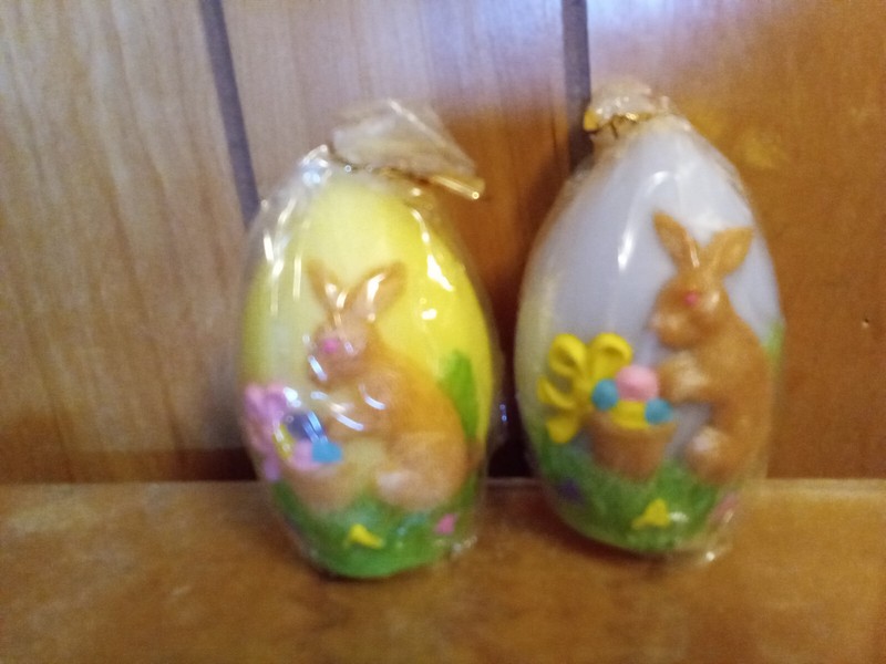 EASTER EGG CANDLES --PURPLE AND YELLOW