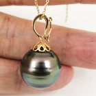 Gigantic 16.45mm Peacock Tahitian Pearl Enhancer Pendant, 14K Yellow Gold #P6086