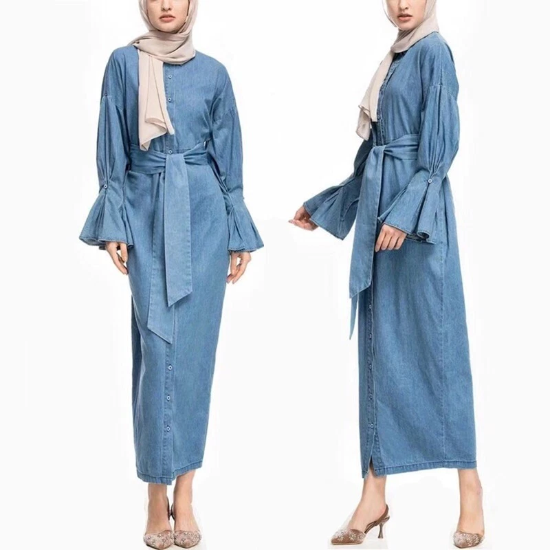 Soft denim best sale abaya