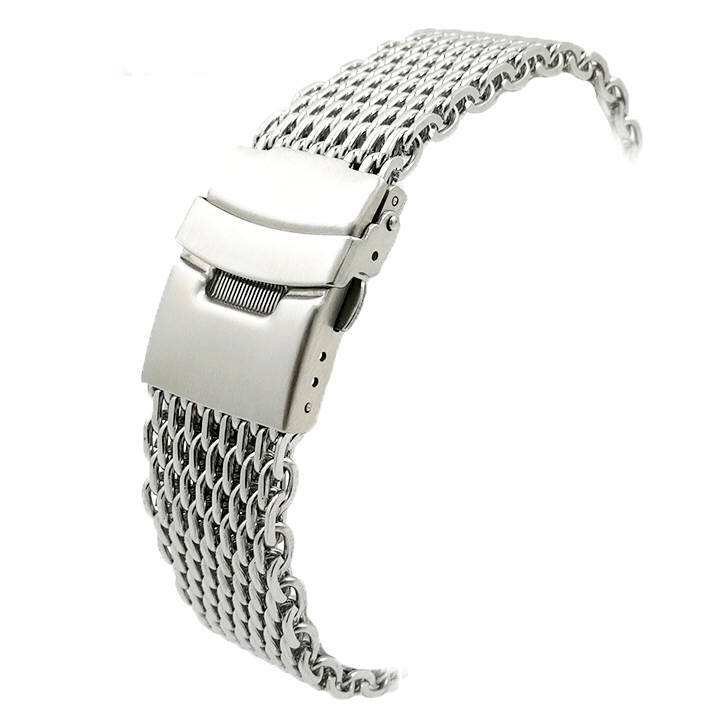 18-24MM Steel Metal Shark Mesh Bracelet Watch Band Strap Double Locking Clasp