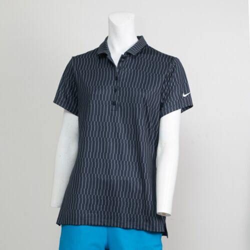 Nike Polo Shirt Women's Medium Black Short Sleeve Dri Fit Sports Golf Icon Print