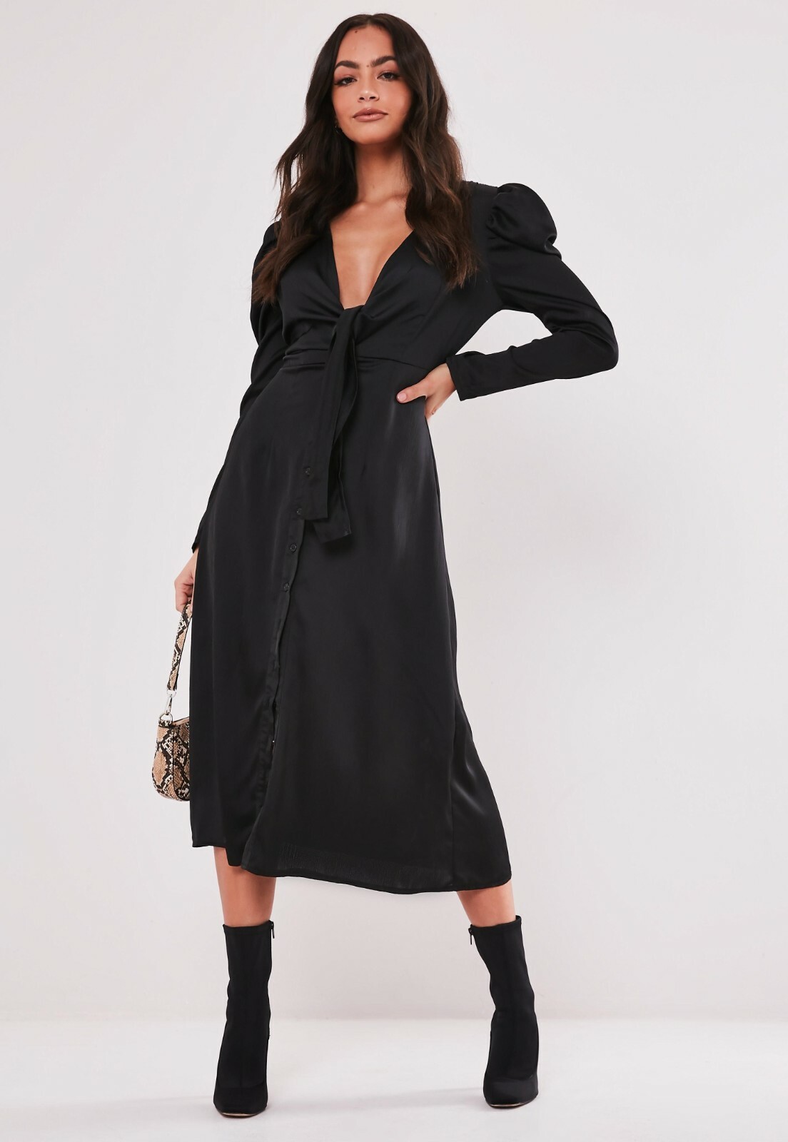midi black puff sleeve dress