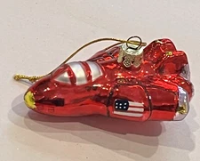 SPACE ROCKET SHIP USA FLAG GLASS CHRISTMAS TREE ORNAMENT RED WHITE 3”