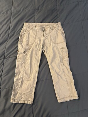 Faded Glory Capri Pants Women Cotton Beige Cargo Pockets Casual Flat  Front