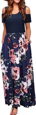 Kancystore Women's Short Sleeve Floral Maxi Dresses Cold Shoulder Dress Size S
