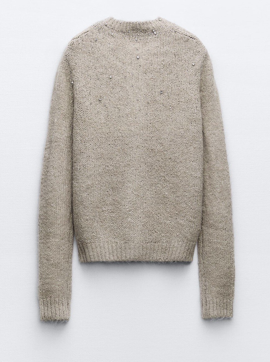 ZARAビーズラインストーンニットカーディガン 新品タグ付】ZARA ビーズラインストーンニットカーディガン S