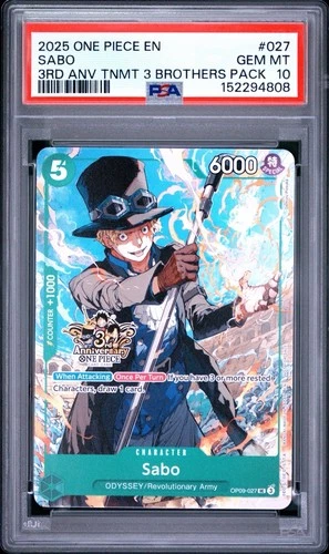One Piece Sabo 3rd Anniversary Tournament 3 Brothers OP09-027 PSA 10 Gem Mint