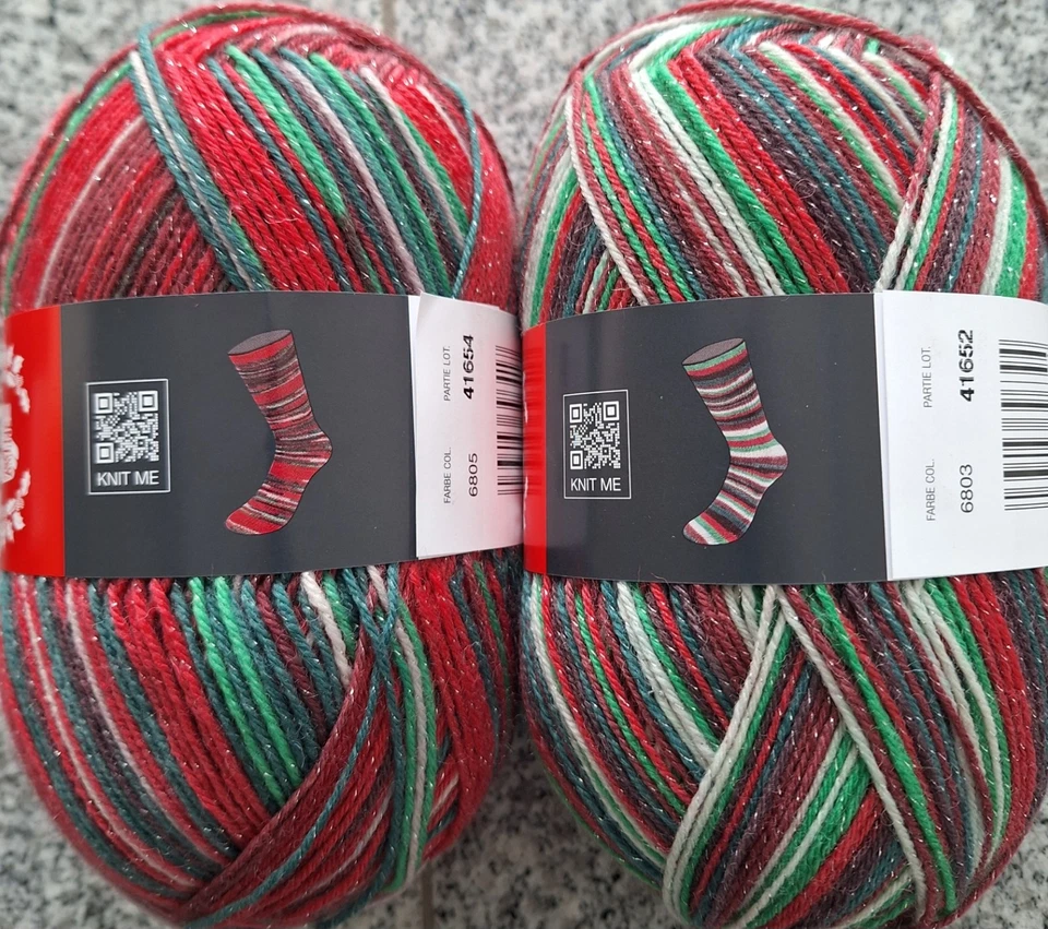 MEILENWEIT LANA GROSSA STREIFENBILDEND MIT LUREX (kg/80€) Sockenwolle Lurex Meilenweit CHRISTMAS streifenbildend 2x100g 4fädig