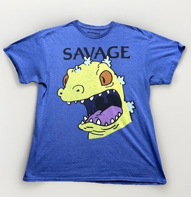Nickelodeon Rugrats Shirt Mens Large Blue Savage Reptar Cartoon 90's Dinosaur