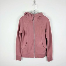 Lululemon Scuba Hoodie Women  s 8 Pink Taupe Light Cotton Fleece Thumb Holes