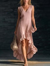 Women's New Arrivals Long dress Fashion V-Neck Lace edge High-low hem Yi15