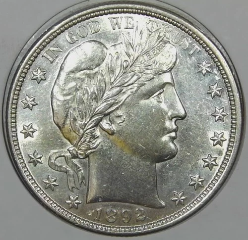 1892 Barber Half Dollar 50c Better Date AU details k451