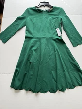 LuLu’s Size Large Cumulonimbus Clouds Dark Green Skater Dress Holiday 