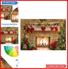 Christmas Fireplace Backdrop 82x59 Inch Vintage Xmas Tree Stockings Photo Prop