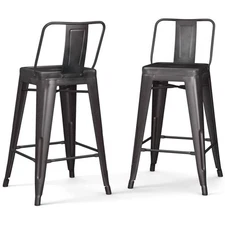 Simpli Home Rayne 24"H Metal Counter Height Stool in Gunmetal Gray (Set of 2)