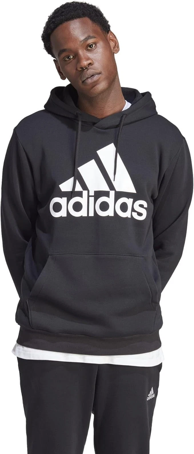 adidas Mens Standard Essentials Fleece Big Logo Hoodie Black XS