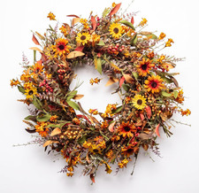 24 Inch Fall Wreaths for Front Door, Artificial Autumn Wreath with Sunflowers, B