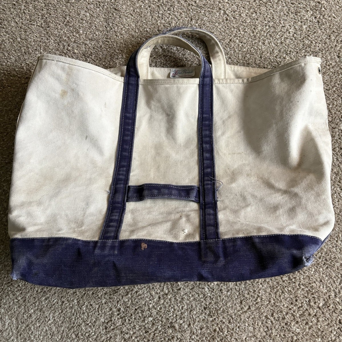1960〜60s  Old Logo Bag フランス製 Vintage 60s/70s Coal Tote Canvas Bag White Blue West Products