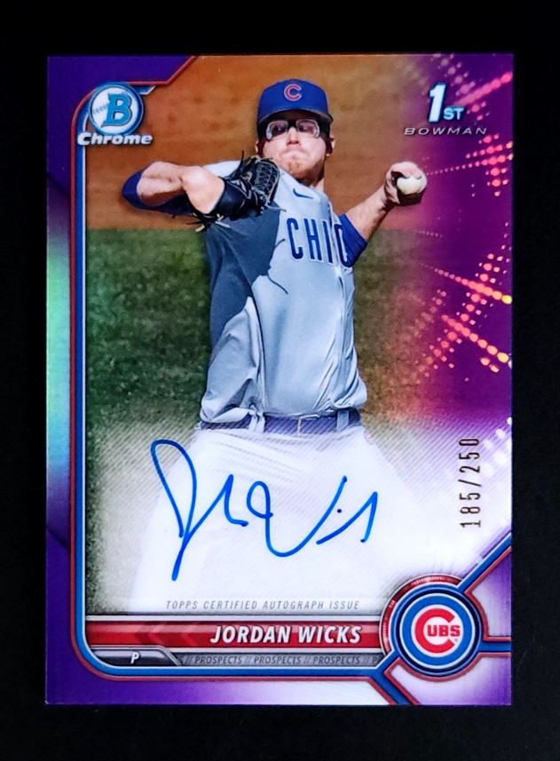 2022 Bowman Chrome 1st Purple Refractor Auto Jordan Wicks /250 Cubs