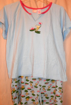 Xhilaration 2pc Cotton Knit Shorty Pajama Set sz XXL Blue/Fogs on Lilly Pads