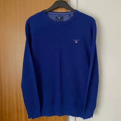 Gant Sweatshirt Size Medium Mens Blue Pique Knit Premium Cotton Jumper