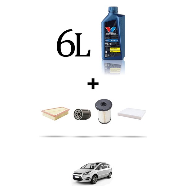 Hoffcar Servicekit 4 Filter Und 6L ÖL FüR Ford S-Max 1.8 Tdci 92Kw Ab 2006-image